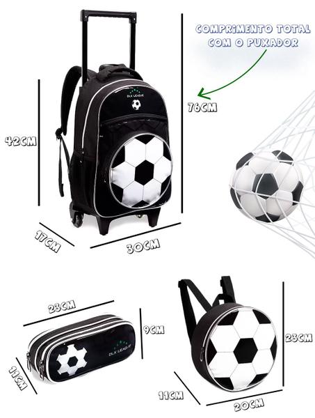 Imagem de Kit Mochila Rodinhas Infantil Masculina Escolar Bola Futebol