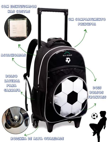 Imagem de Kit Mochila Rodinhas Infantil Masculina Escolar Bola Futebol