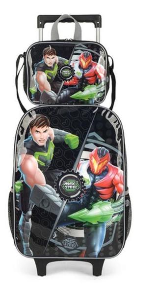 Imagem de Kit Mochila Rodinhas Infantil Max Steel Polly Pocket - Preto