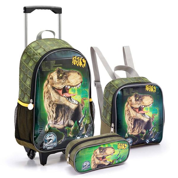 Imagem de Kit Mochila Rodinhas Infantil Menino Dinossauro T-Rex Zone