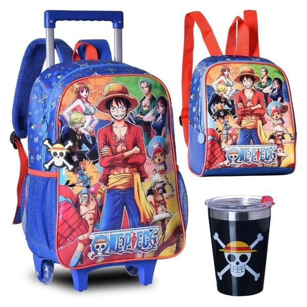 Imagem de Kit Mochila Rodinhas Lancheira E Copo Térmico One Piece