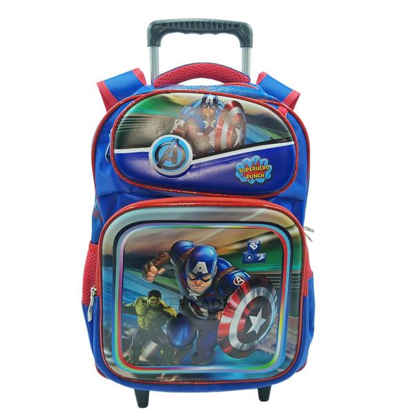 Imagem de Kit Mochila Rodinhas Lancheira Escolar 3 Pcs Capitão América