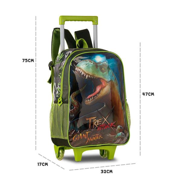 Imagem de Kit Mochila Rodinhas Lancheira Estojo Escolar Dinossauro