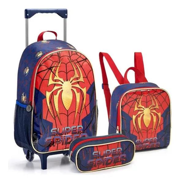 Imagem de Kit Mochila Rodinhas Lancheira Estojo Spider Aranha Menino