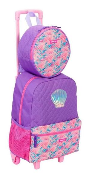 Imagem de Kit Mochila Rodinhas Lancheira Térmica Infantil Escolar Menina Plus Pequena Sereia Sestini