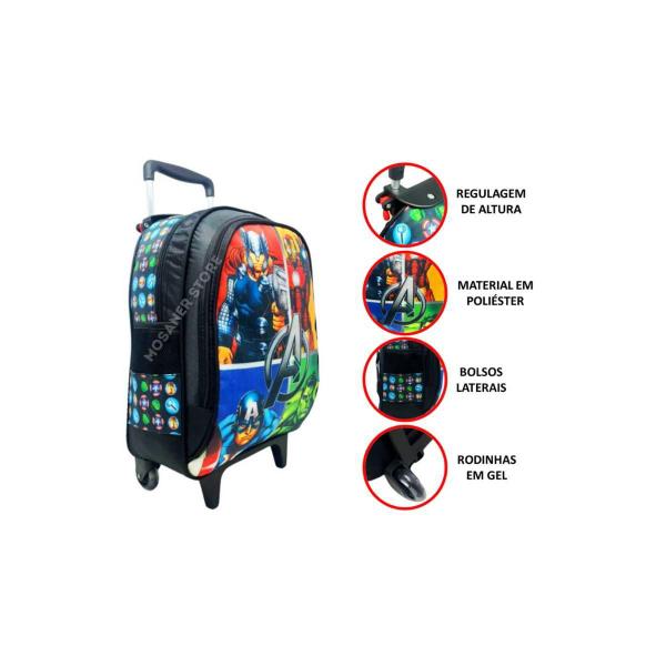 Imagem de Kit Mochila Rodinhas Masculina Infantil Vingadores Completo