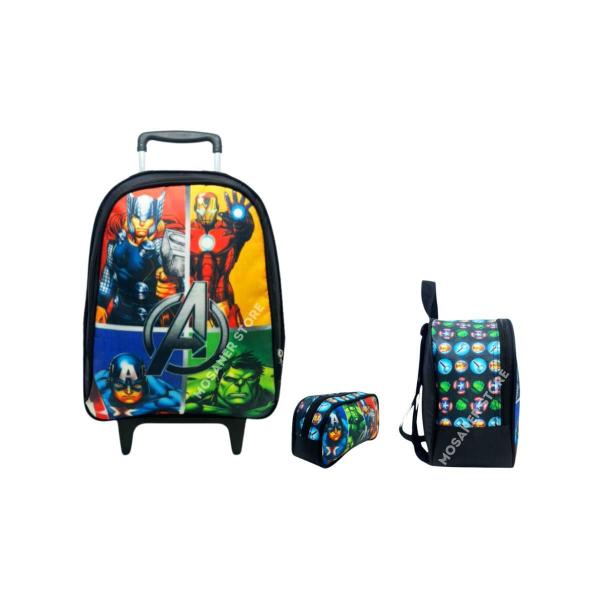 Imagem de Kit Mochila Rodinhas Masculina Infantil Vingadores Completo