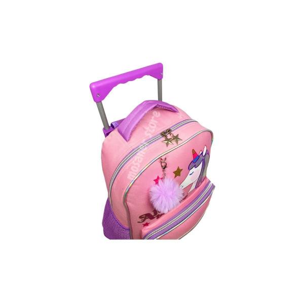 Imagem de Kit Mochila Rodinhas Unicórnio Feminina Rosa Ótima Qualidade