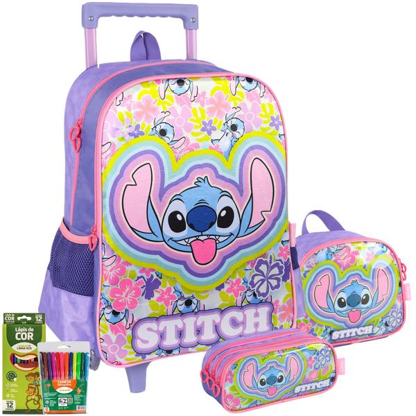 Imagem de Kit Mochila Stitch Escolar Original Disney Infantil Completo