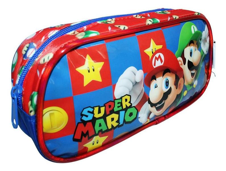 Imagem de Kit Mochila Super Mario Bros Infantil Rodinhas Escolar