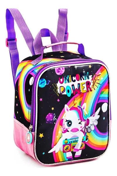 Imagem de Kit Mochila Unicórnio Infantil Feminina Rodinhas Dl1440