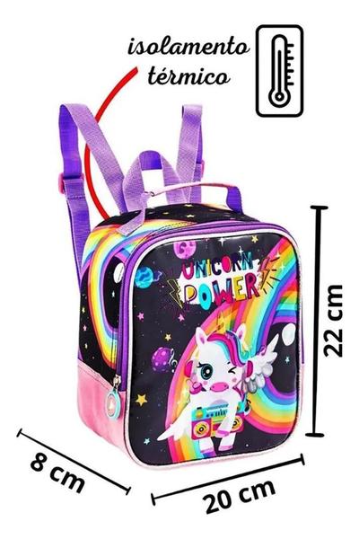 Imagem de Kit Mochila Unicórnio Infantil Feminina Rodinhas Dl1440