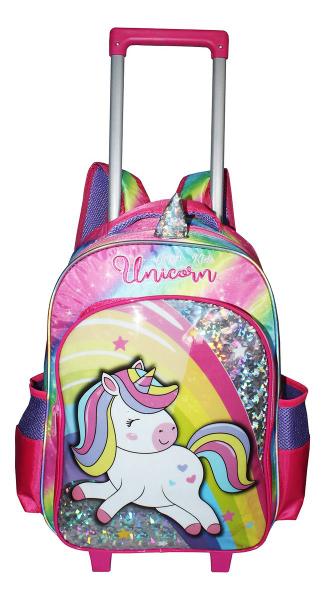 Imagem de Kit Mochila Unicórnio Juvenil Escolar Meninas Rosa Infantil 