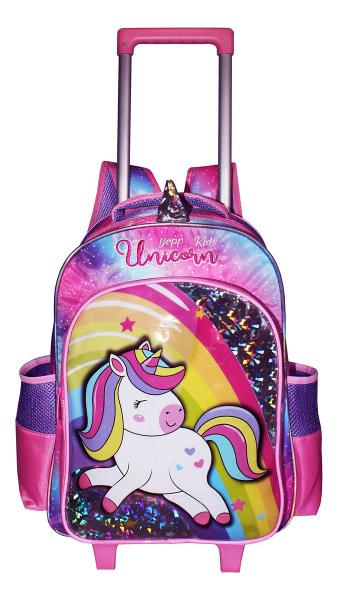 Imagem de Kit Mochila Unicórnio Juvenil Escolar Meninas Rosa Infantil 