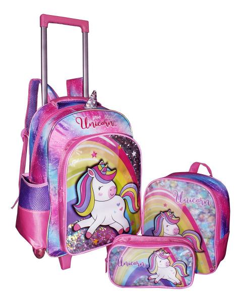Kit Mochila Unicórnio Juvenil Escolar Meninas Rosa Infantil - Denlex Imagem de Kit Mochila Unicórnio Juvenil Escolar Meninas Rosa Infantil