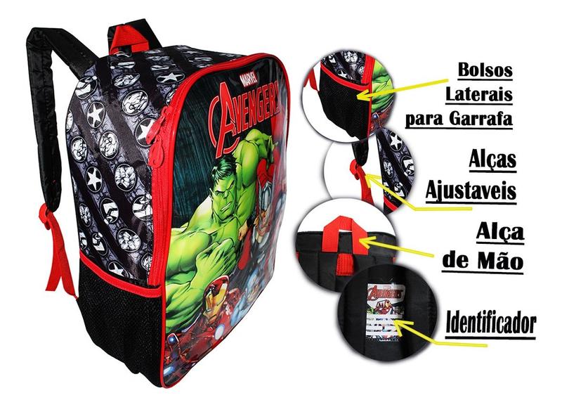 Imagem de Kit Mochila Vingadores Filme Escolar Costas Meninos Grande  