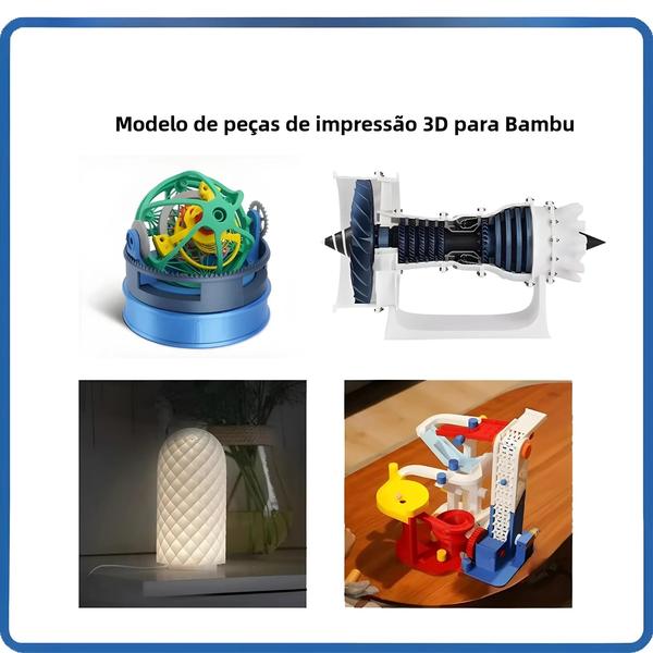 Imagem de Kit Modelo 3D Impressão Bamboo Lab - Motor de Avião, Luz LED e Trilha de Mármore