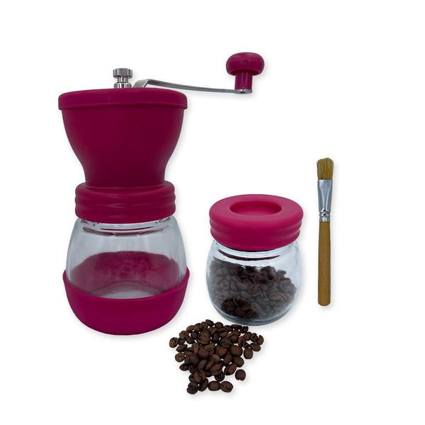 Imagem de kit Moedor De Café Manual Vidro Plastico Inox Ceramica praticidade ajustavel cozinha comercio cafe - Rosa