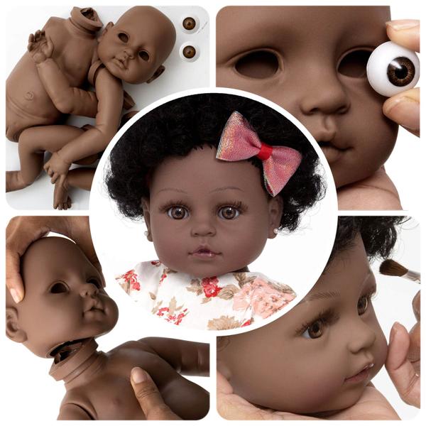 Imagem de Kit Molde Bebê Reborn Realista Menina Negra 52cm Silicone