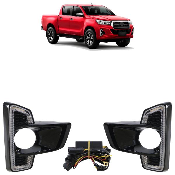 Imagem de Kit Moldura Grade do Milha Hilux 2019 A 2020 Led Com Furo Milha