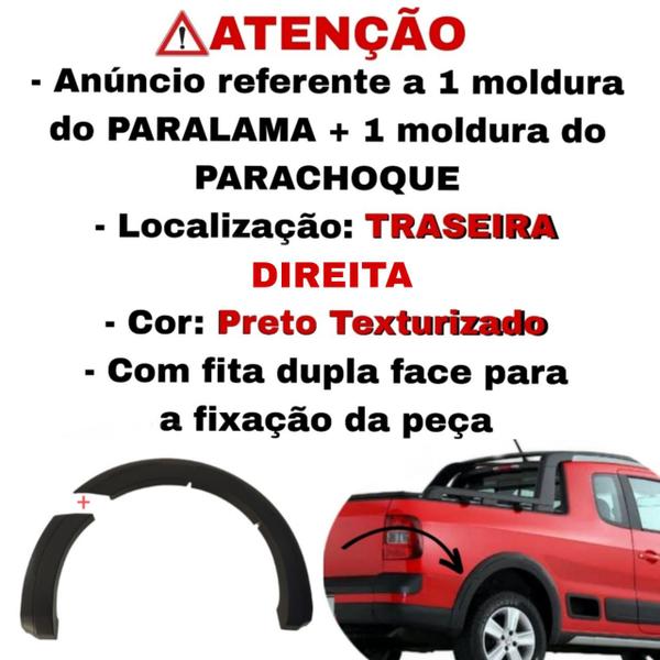 Imagem de Kit Moldura Paralama Traseiro Volkswagen Saveiro Cross G5 2010 2011 2012 2013 Direito Original