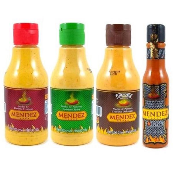 Imagem de Kit Molho De Pimenta Mendez 215Ml 80Ml 04 Frasco Cremosa Hot