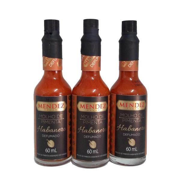 Kit Molho de Pimenta Mendez 60ml 03 Habanero Defumada Vidro Imagem de Kit Molho de Pimenta Mendez 60ml 03 Habanero Defumada Vidro
