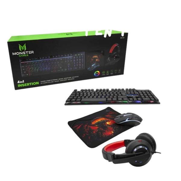 Imagem de Kit Monster Games Insertion 4 em 1: teclado, fones de ouvido e mouse