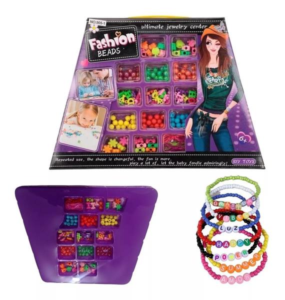 Imagem de Kit Montagem Bijuteria  para meninas Miçanga Brinquedo Infantil 100 peças Fashion Beads