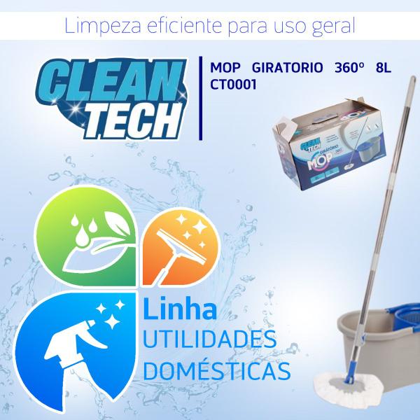 Imagem de KIT MOP GIRATORIO 360º 8L CLEAN TECH CT0001 CINZA