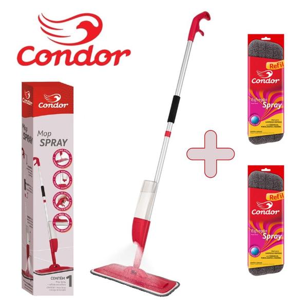 Imagem de Kit Mop Spray Esfregão Microfibra Rodo Limpeza Condor 1690 + 2 Refil Extra 1690R