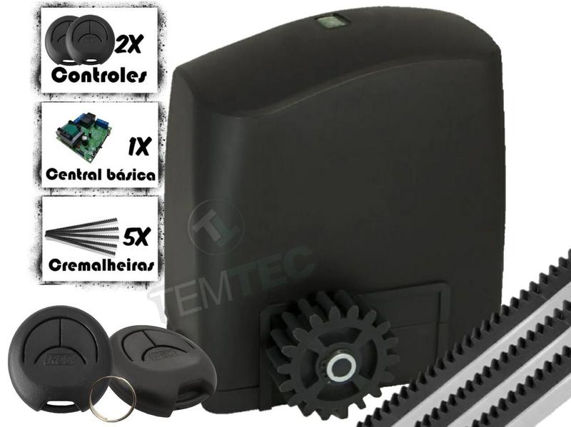 Imagem de KIT MOTOR PORTÃO DE CORRER RCG PL 300Kg 1/5CV 127V ou 220V + 2 CONTR. + 3M DE CREMALHEIRAS