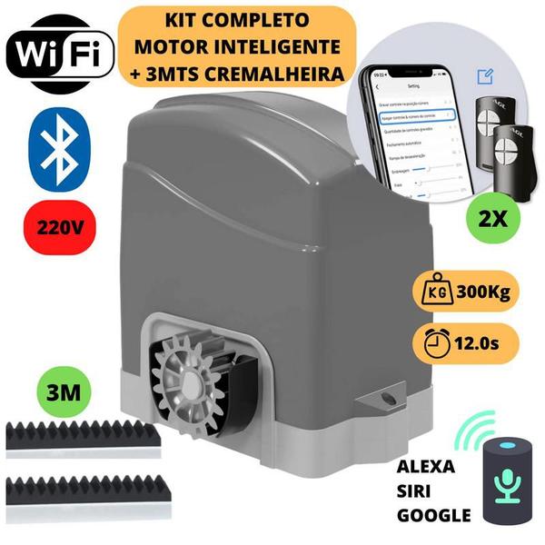 Imagem de Kit Motor Portão Deslizante Eletrônico Bluetooth Wifi App