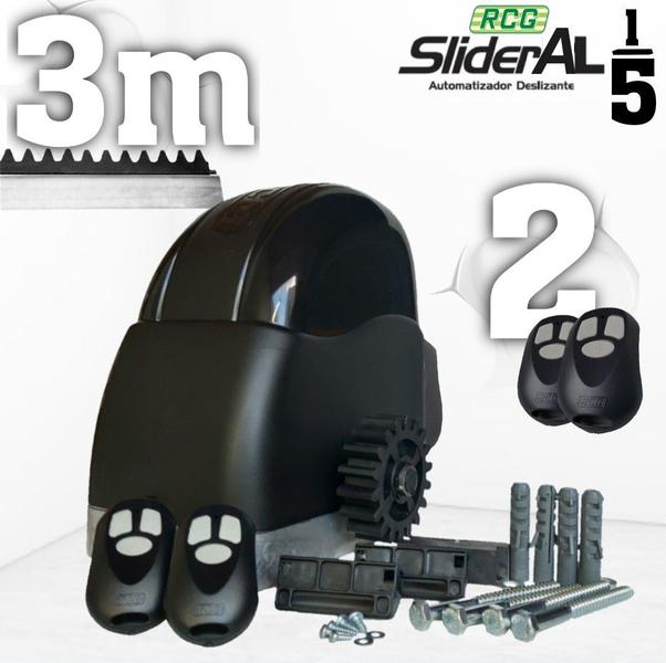 kit Motor Portao deslizante Rcg Slim AL 300kg 1/5 2 cont 3m Imagem de kit Motor Portao deslizante Rcg Slim AL 300kg 1/5 2 cont 3m