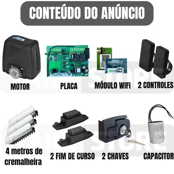 Imagem de Kit Motor Portão Dz Atto Turbo 4M Crem Wifi App Celular Android iOS 350kg Rossi 110v