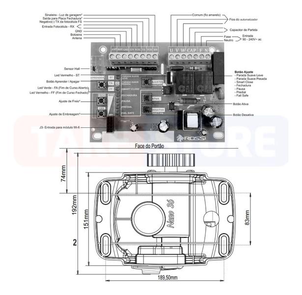 Imagem de Kit Motor Portão Dz Nano Turbo 36 Wifi App Celular Rossi 600kg 3,5M Cremalheira 110v