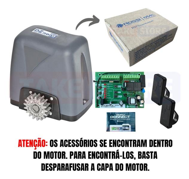 Kit Motor Portão Dz Nano Turbo 36 Wifi App Celular Rossi 600kg 3M Cremalheira 110v Imagem de Kit Motor Portão Dz Nano Turbo 36 Wifi App Celular Rossi 600kg 3M Cremalheira 110v
