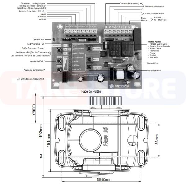 Imagem de Kit Motor Portão Dz Nano Turbo 36 Wifi App Celular Rossi 600kg 4M Cremalheira 110v