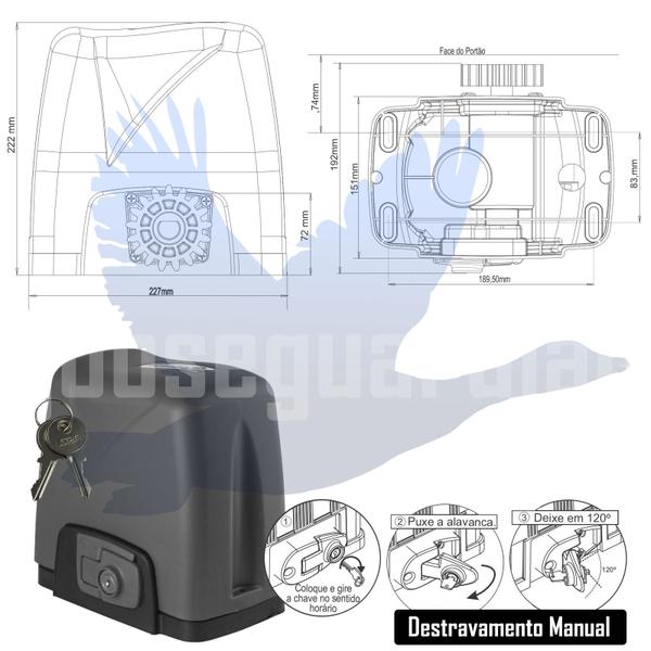 Imagem de Kit Motor Rossi 1/4CV Dz Nano Turbo 3m Crem 2 Control 2 Txcar Portão Eletrônico Deslizante 600kg