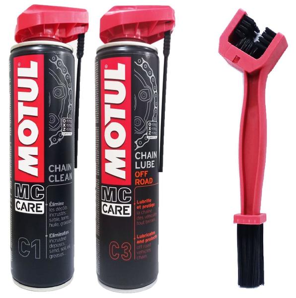 Imagem de Kit Motul C1 Clean + C2 Lubrificante Corrente 400ml + Escova