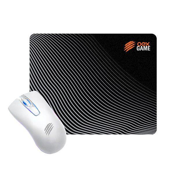 Imagem de Kit Mouse e Mousepad Wave OEX MC105 PRETO/BRANCO