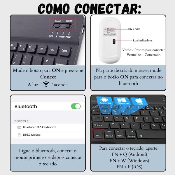 Imagem de Kit Mouse e Teclado Bluetooth Sem Fio para Tablet - Branco