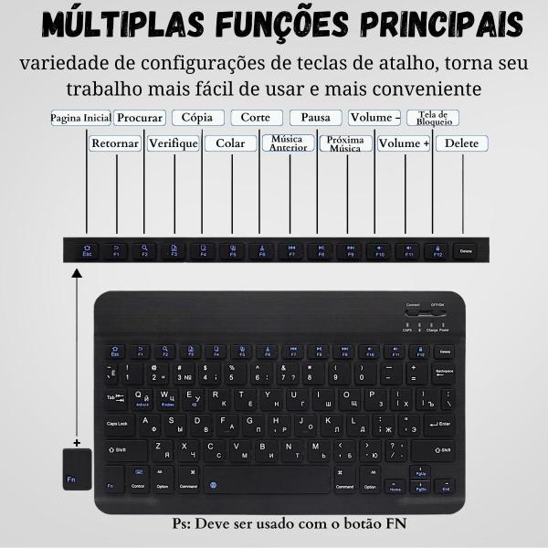 Imagem de Kit Mouse e Teclado Bluetooth Sem Fio para Tablet - Branco