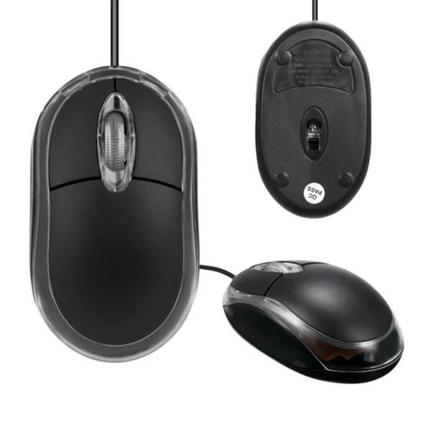 Imagem de Kit Mouse Óptico USB Com fio Básico Preto Pronto Envio MS-09