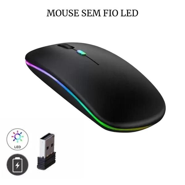 Imagem de Kit Mouse Sem Fio Bluetooth Recarregável Led + Mousepad Ergonômico Para Pc Notebook 