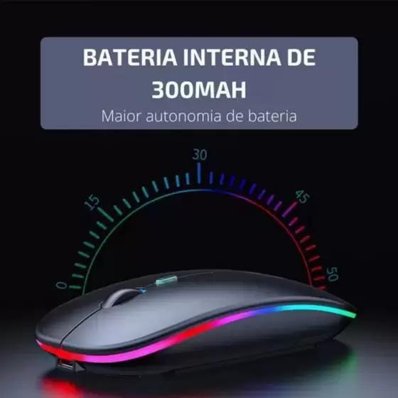 Imagem de Kit Mouse Sem Fio Bluetooth Recarregável Led + Mousepad Ergonômico Para Pc Notebook 