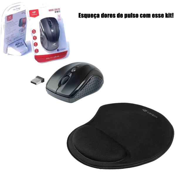 Imagem de Kit Mouse Sem Fio + Mousepad Ergonômico - C3 Tech