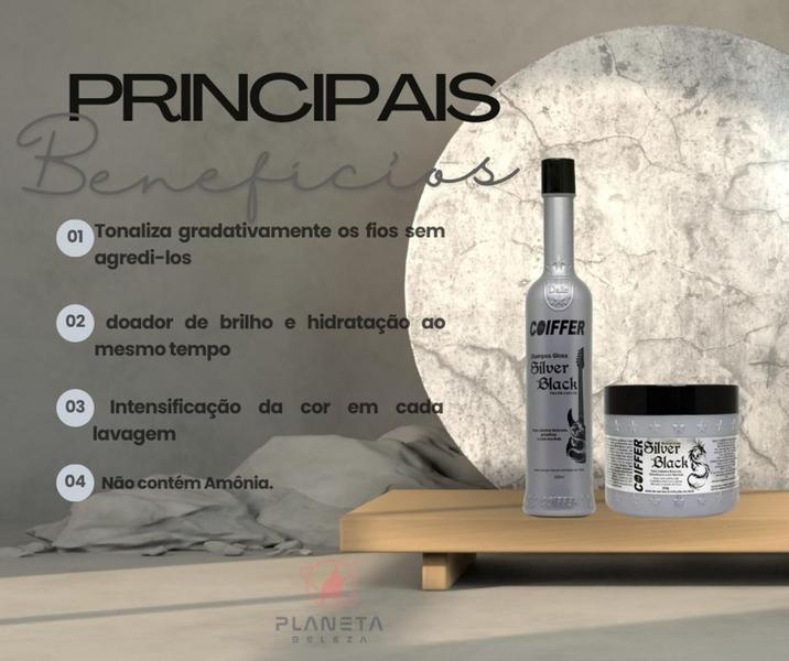 Imagem de Kit Mousse + Shampoo Silver Black Tonalizante para Cabelos Brancos e Grisalhos 2 unidades