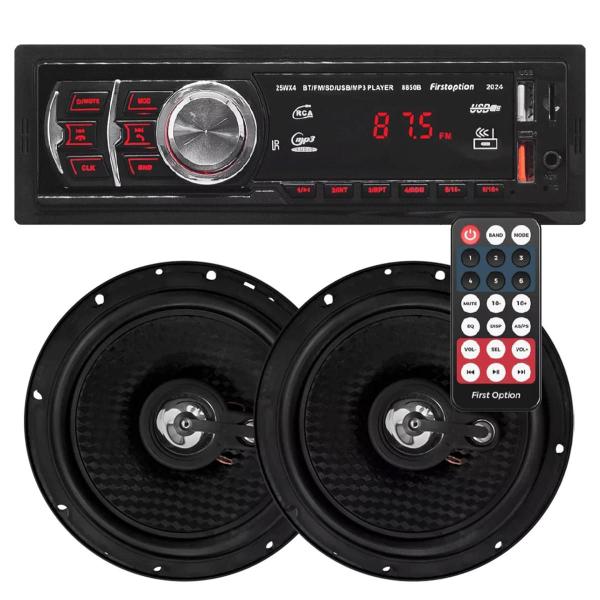 Imagem de Kit Mp3 Radio Universal Bt Usb Fm Sd 8850 2024  + Par Falante 6 Polegadas Xtreme 110wts