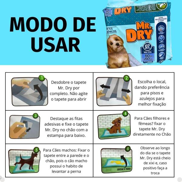 Imagem de Kit Mr. Dry: 2 Tapetes Higiênicos 60x60 Com 7 Unidades